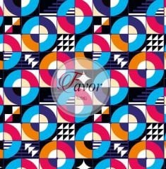 Renkli Daireli Geometrik Desenli Kumaş