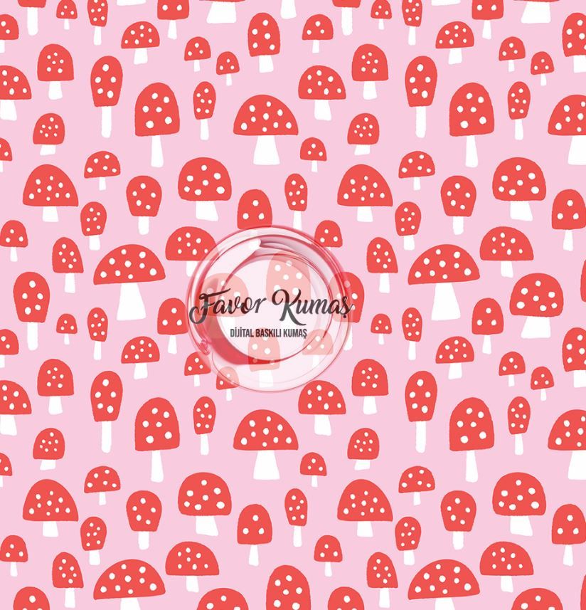 Sevimli Mantar Desenli Kumaş Döşemelik Petek Kumaş - karışık mantar