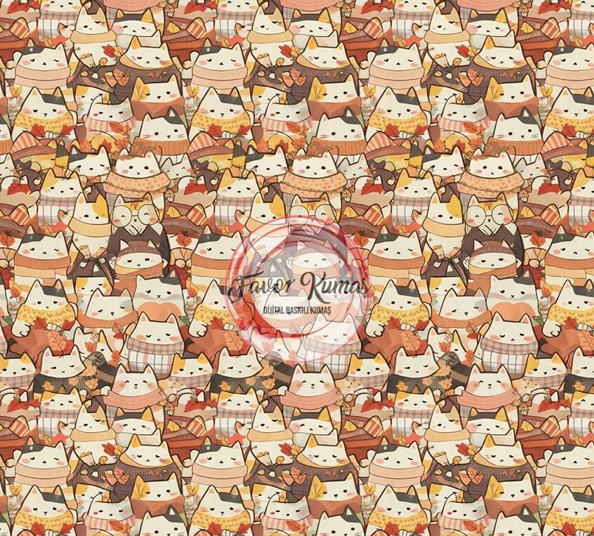 Sonbahar Kedileri Desenli Kumaş