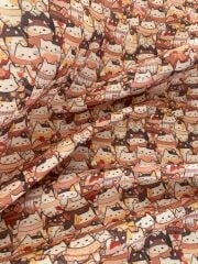 Sonbahar Kedileri Desenli Kumaş