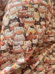 Sonbahar Kedileri Desenli Kumaş