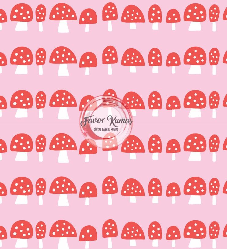 Sevimli Mantar Desenli Kumaş Döşemelik Petek Kumaş - garni sıralı mantar