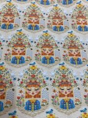 Çiçek Taçlı Kadın  Desenli Kumaş