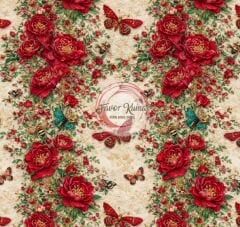 Kızıl Bahçe Desenli Kumaş