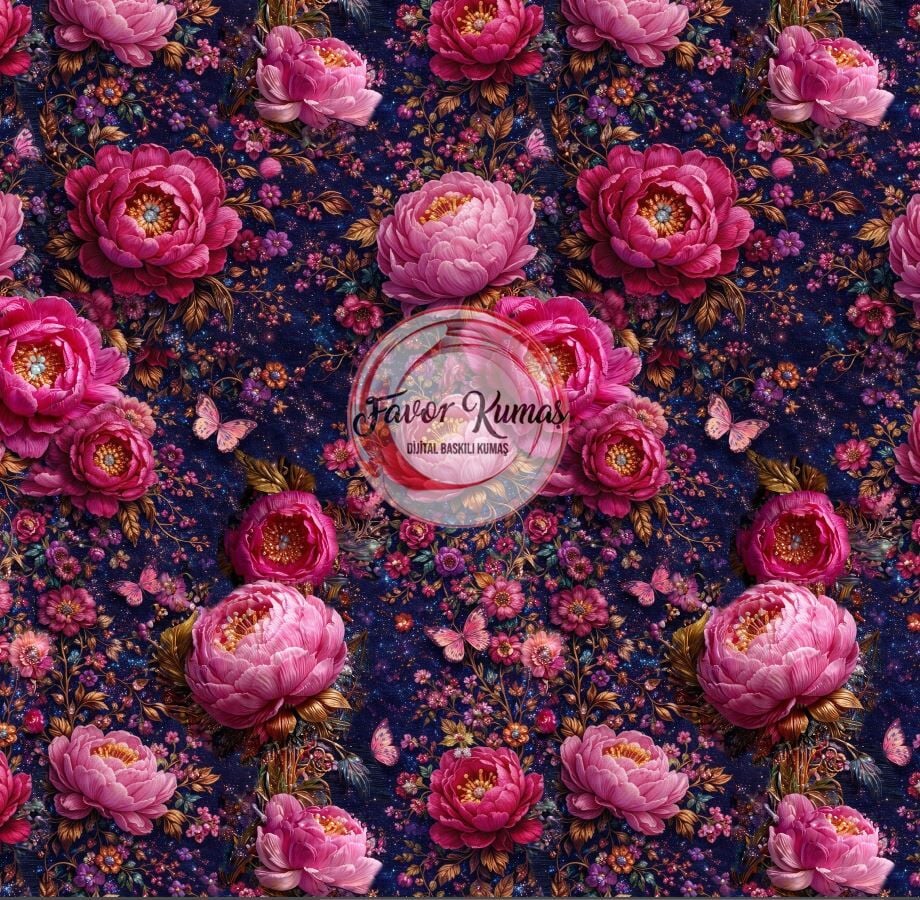 Gece Bahçe Desenli Kumaş