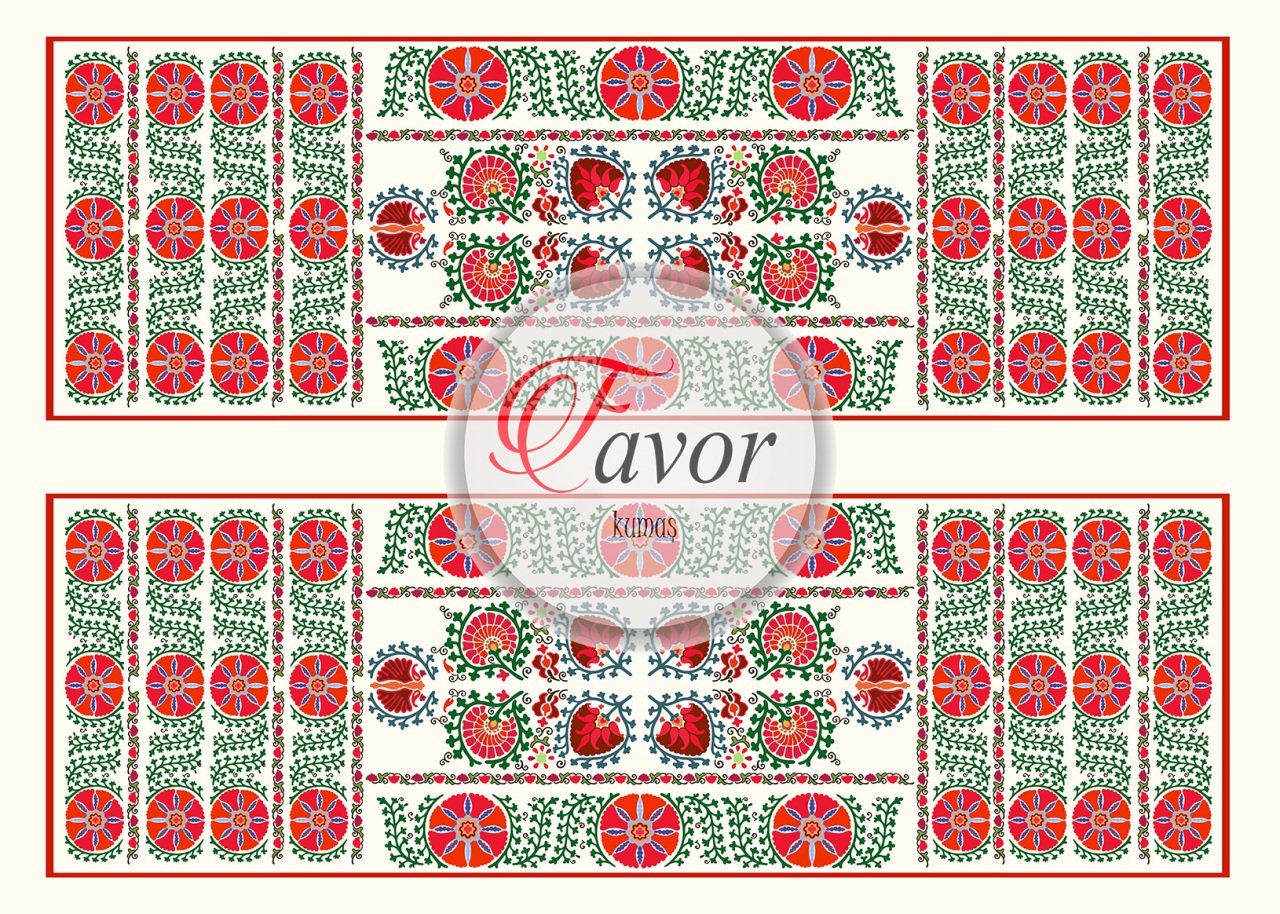 Özbek Desenli Runner ve Supla Kumaşı 1 mt -2 adet runner