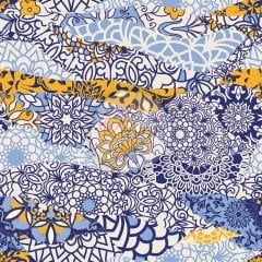 Mavi Sarı Mandala Desenli Kumaş