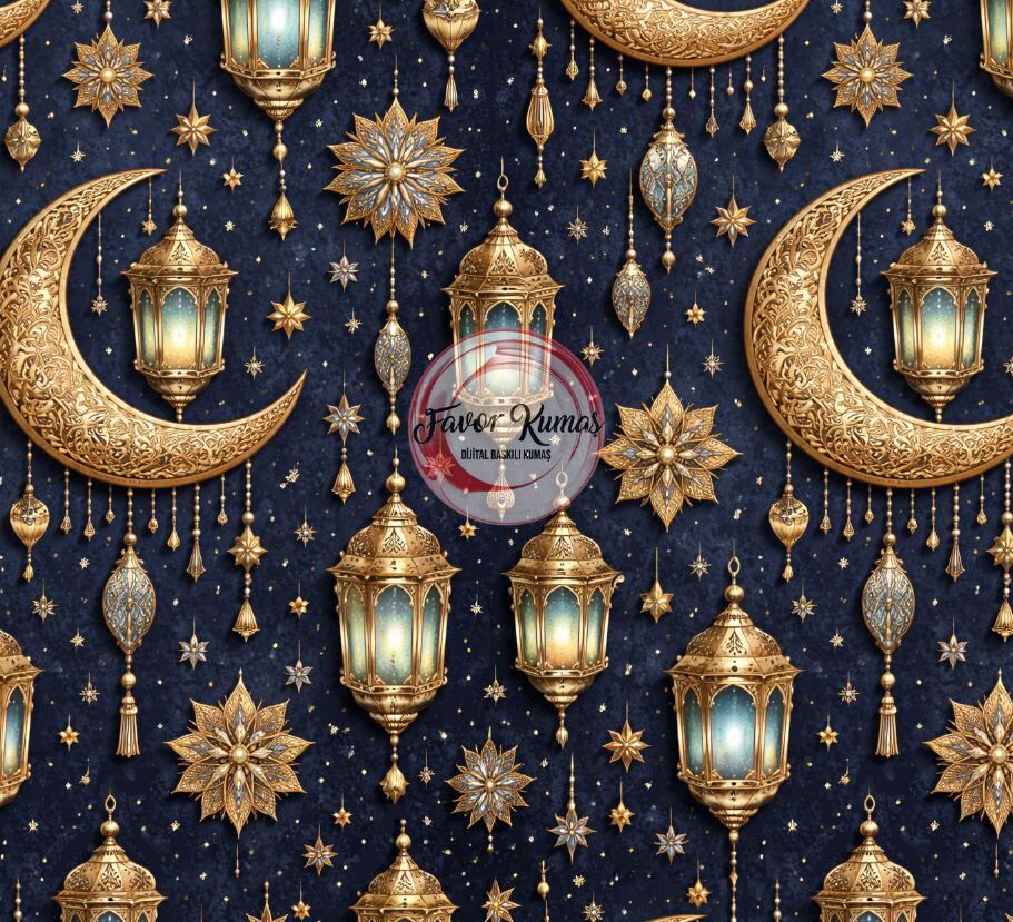 Ramazan Hilal Desenli Kumaş lacivert