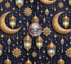 Ramazan Hilal Desenli Kumaş lacivert