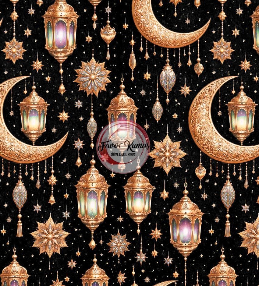 Ramazan Hilal Desenli Kumaş siyah