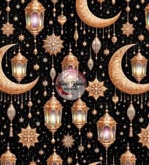 Ramazan Hilal Desenli Kumaş siyah