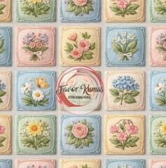 Çiçekli Kareler Desenli Kumaş