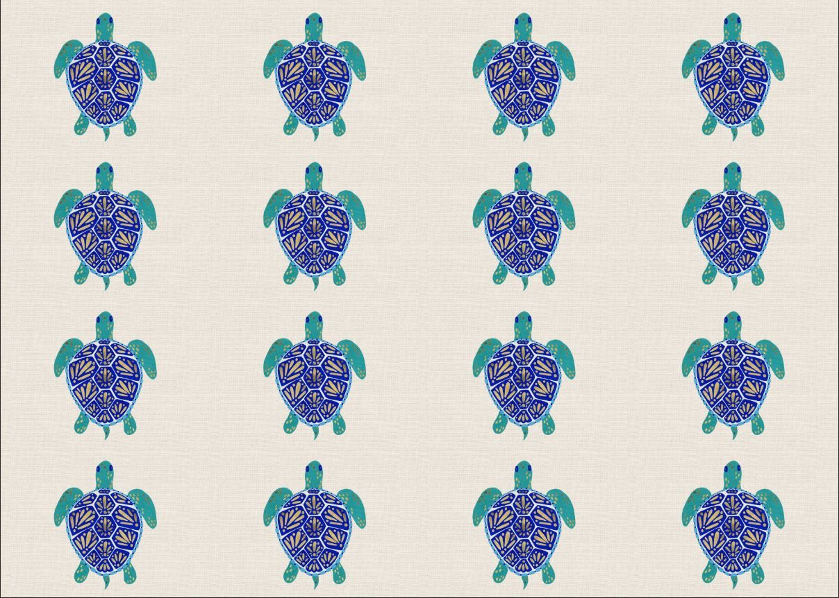 Mavi Kaplumbağa Desenli Kumaş 25x35 cm -1 mt