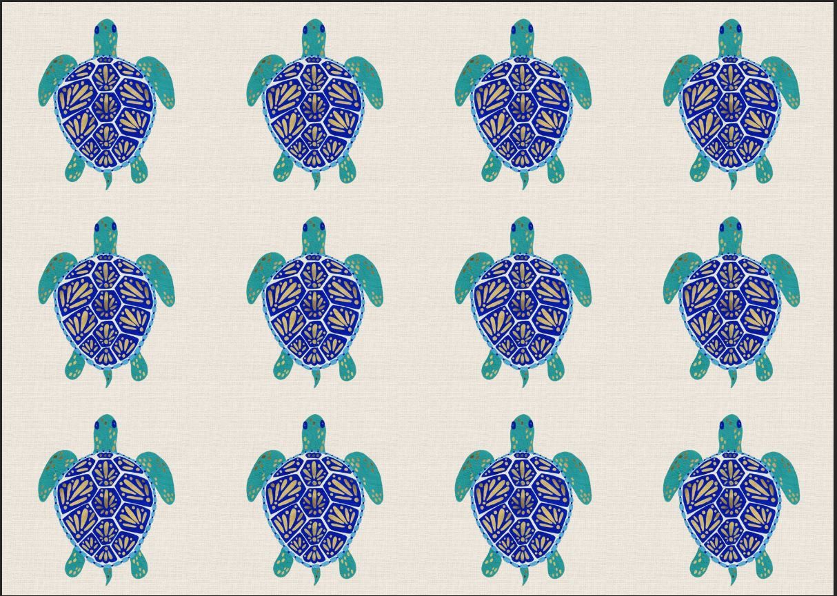 Mavi Kaplumbağa Desenli Kumaş 33x35 cm-1 mt