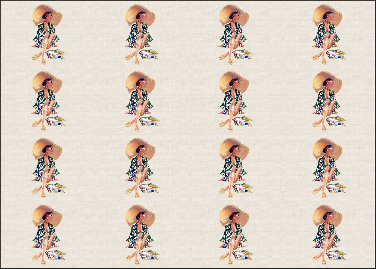 Hasır Şapka Kız Desenli Kumaş 25x35 cm -1 mt