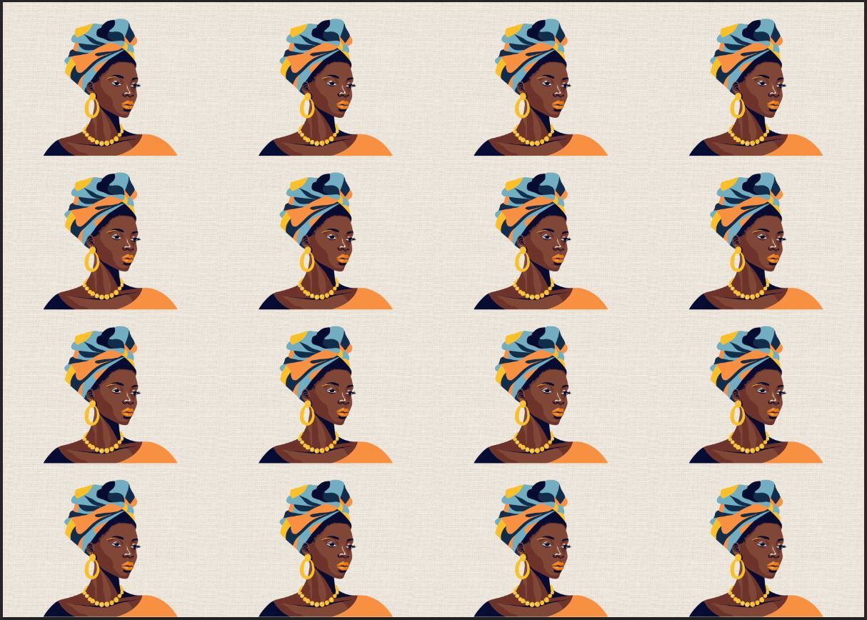 Afrikalı Kız Desenli Kumaş 25x35 cm -1 mt