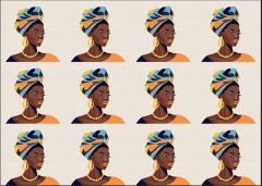 Afrikalı Kız Desenli Kumaş 33x35 cm-1 mt