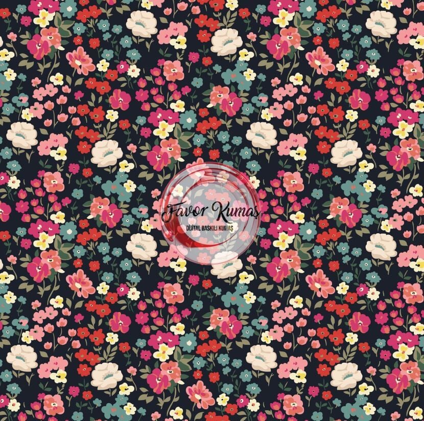 Gece Bahçesi Çıtır Çiçekli 2  Desenli Kumaş