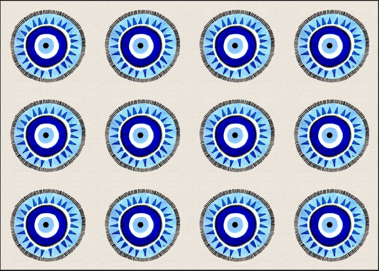 Mavi Nazar Boncuğu Desenli Kumaş 33x35 cm-1 mt