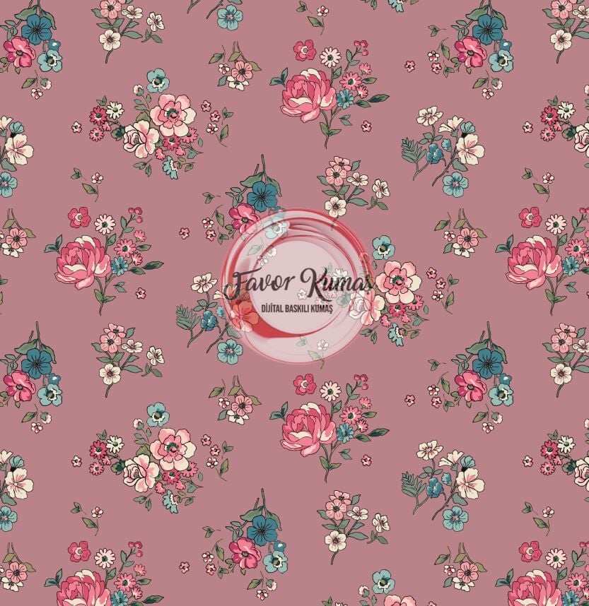 Bahar Bahçesi Gül Kurusu Çıtır Çiçekli Desenli Kumaş