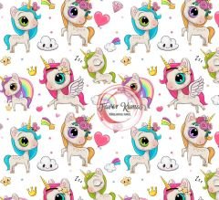 Unicorn Desenli Kumaş 3 Elite Poplin Kumaş - beyaz