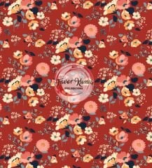 Bahar Bahçesi Kiremit Kırmızı Çıtır Çiçekli Desenli Kumaş