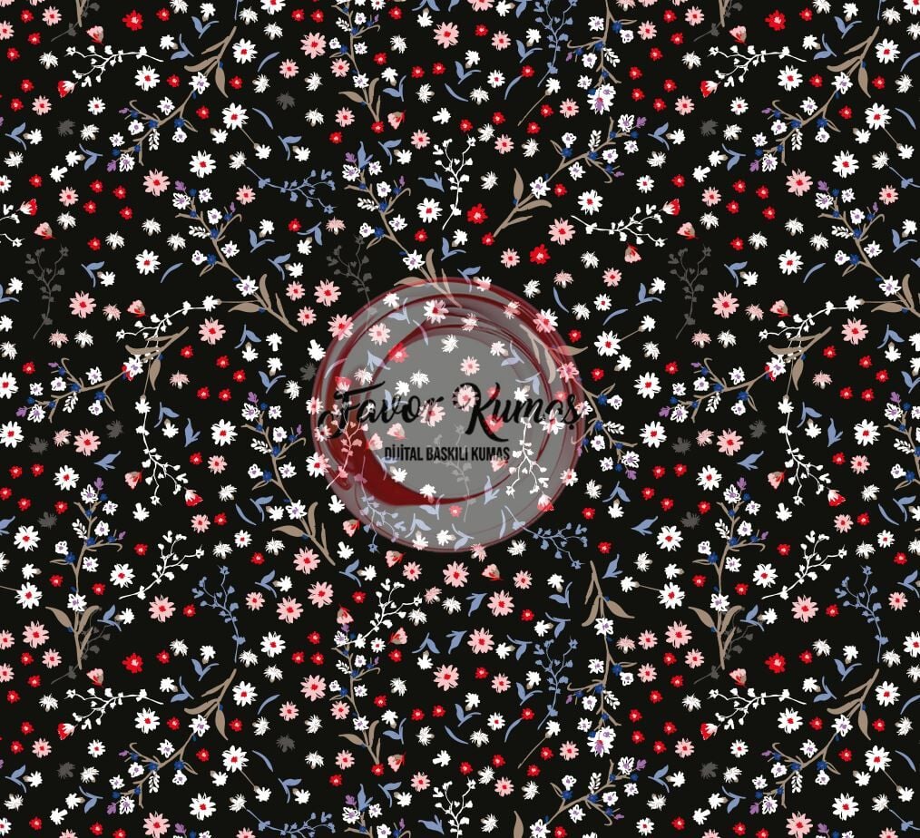 Bahar Bahçesi Siyah Çıtır Çiçekli Desenli Kumaş