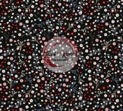 Bahar Bahçesi Siyah Çıtır Çiçekli Desenli Kumaş