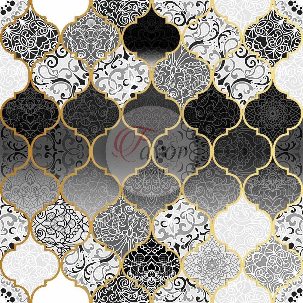 Mor Moroccan Desenli Kumaş siyah