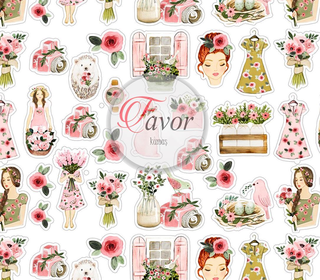Bahar Sticker Desenli Kumaş