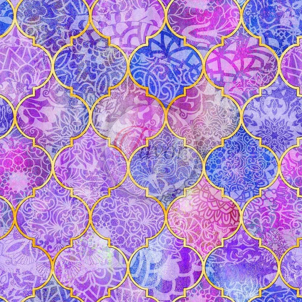 Mavi Mor Moroccan Desenli Kumaş mor