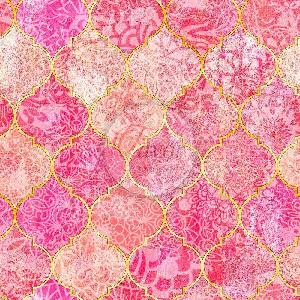 Mavi Mor Moroccan Desenli Kumaş pembe