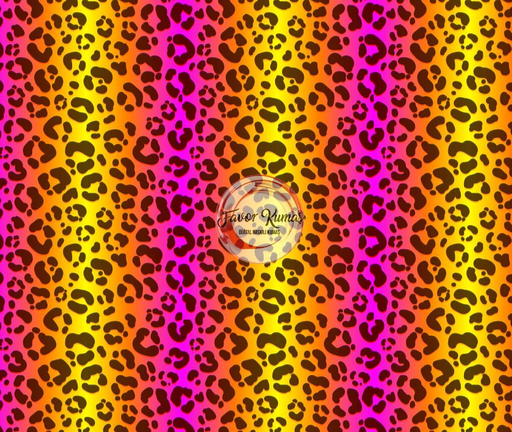Pembe Şeritli Leopar Desenli Kumaş