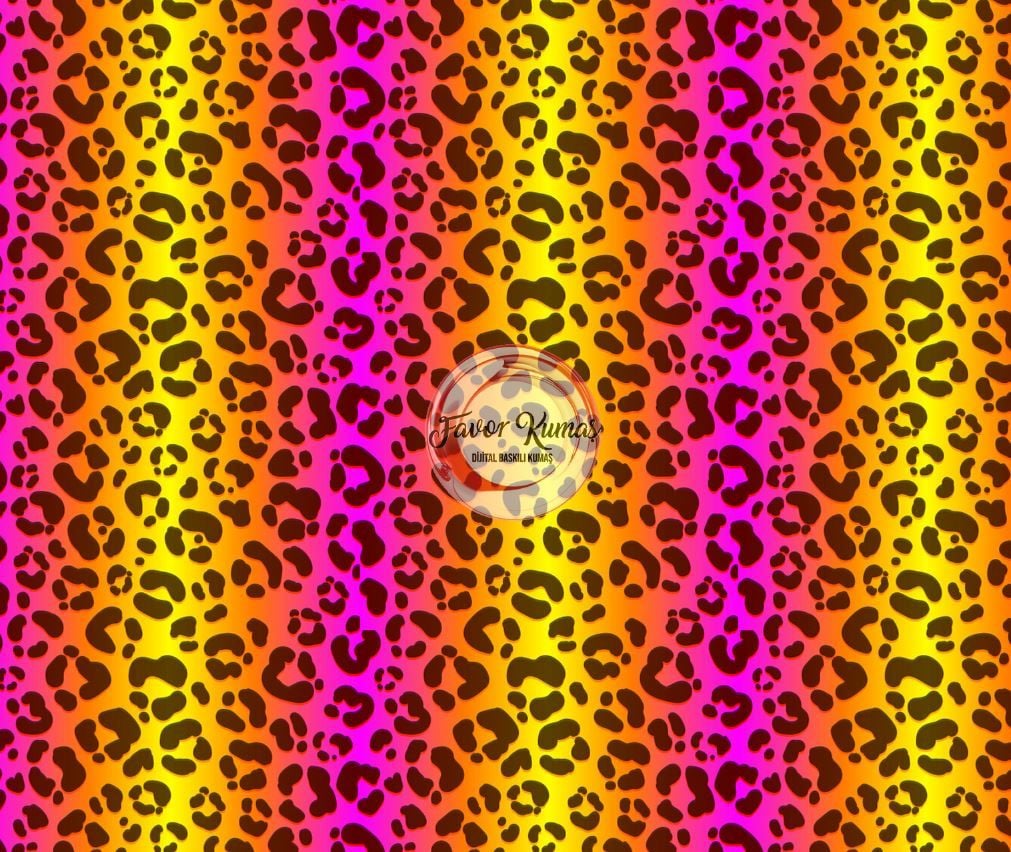 Pembe Şeritli Leopar Desenli Kumaş