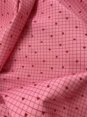 Kareli Pembe Kalp Desenli Kumaş