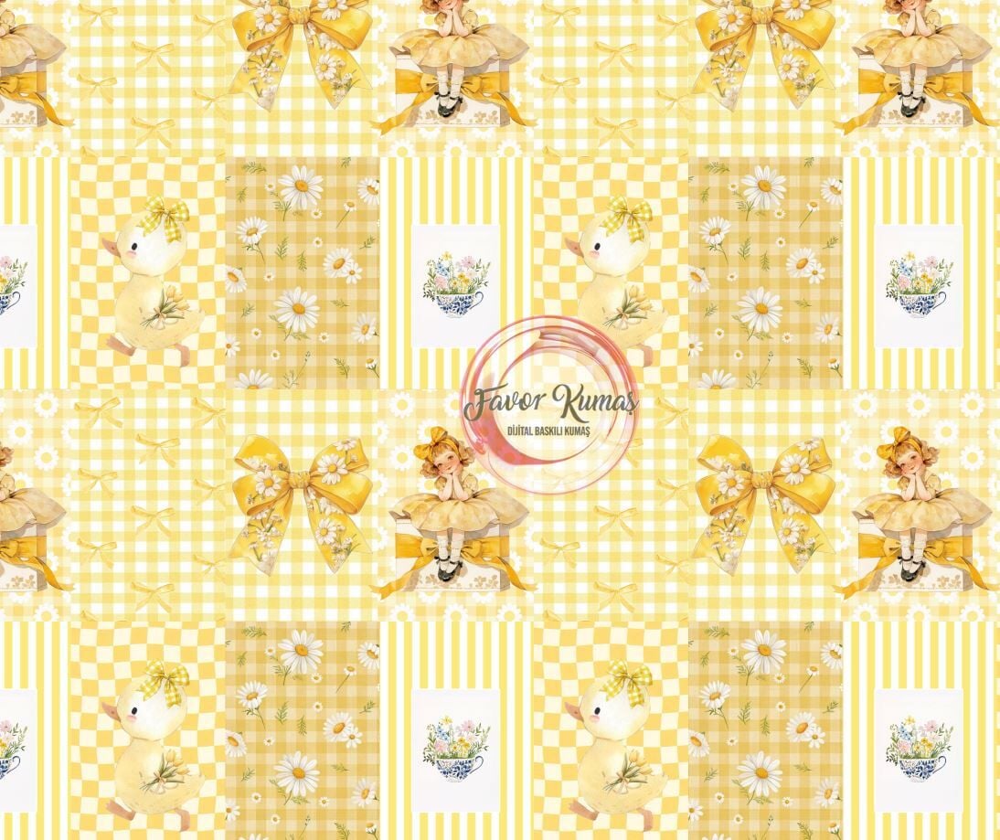 Vintage Pötikare Sarı Desenli Kumaş