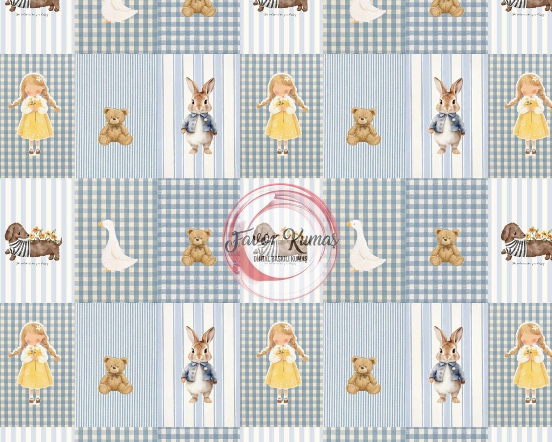 Vintage Pötikare Mavi Desenli Kumaş