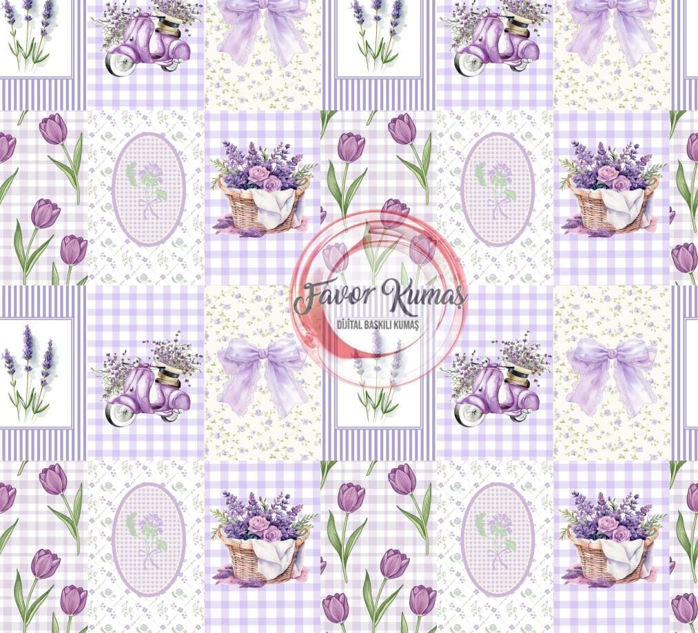 Vintage Pötikare Lila Desenli Kumaş