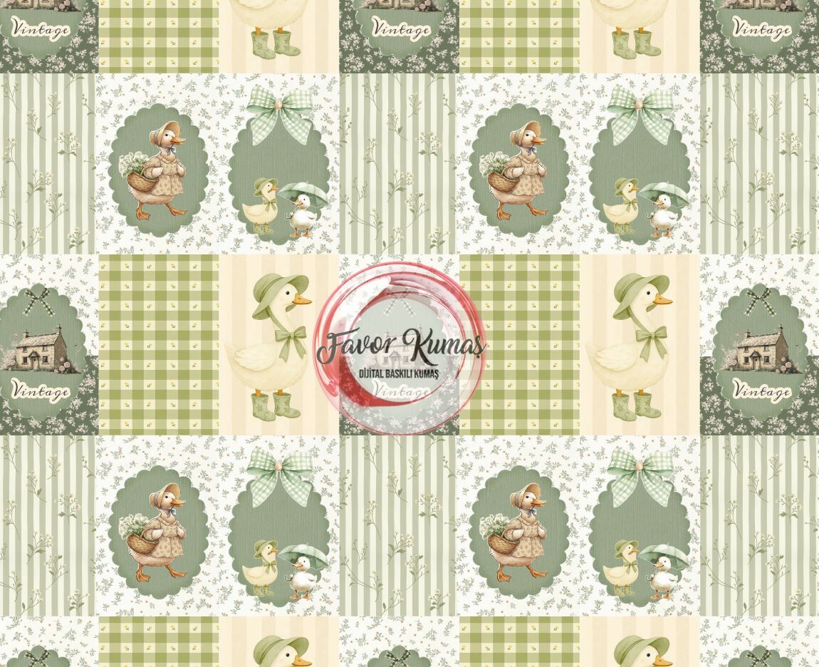 Vintage Pötikare Yeşil Desenli Kumaş