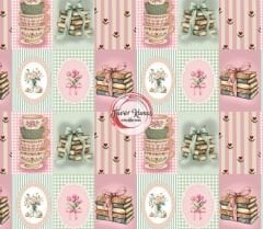 Vintage Pötikare Pembe Yeşil Desenli Kumaş