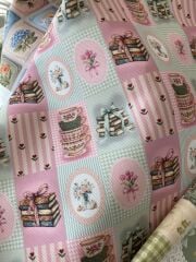 Vintage Pötikare Pembe Yeşil Desenli Kumaş