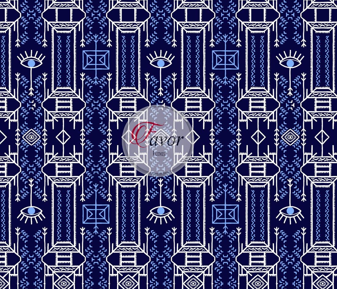 Mavi Göz Detaylı Geometrik Desenli Kumaş