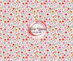 Çıtır Pembe Ve Kırmızı Krem Zeminli Çiçekli Desenli Kumaş