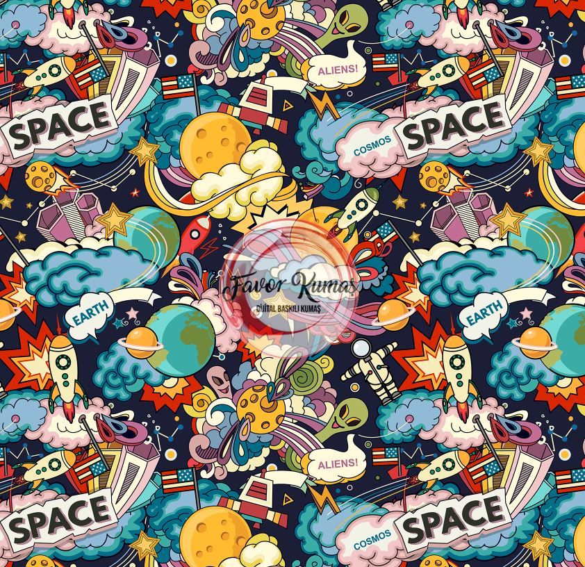 Uzay Space Desenli Kumaş