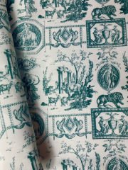 Yeşil Toile de Jouy Desenli Kumaş