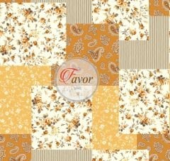Sarı Tonlu Patchwork Desenli Kumaş