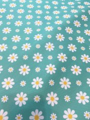 Turkuaz Zemin Papatyalı Kumaş