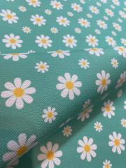 Turkuaz Zemin Papatyalı Kumaş