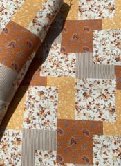 Sarı Tonlu Patchwork Desenli Kumaş
