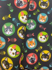 Kedi ve Balık Desenli Kumaş